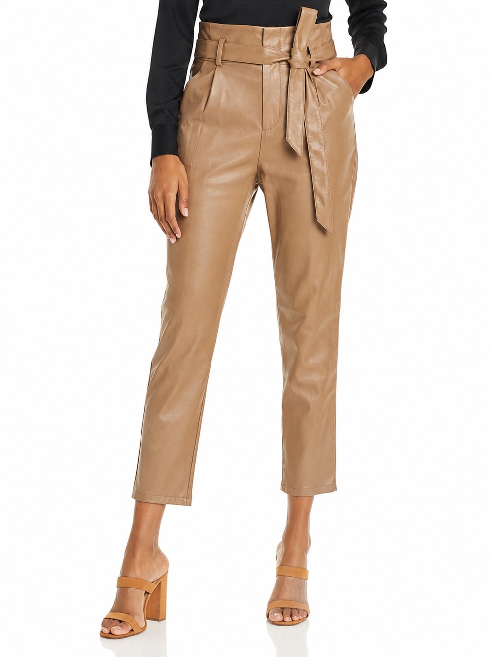 Lucy Paris • Paper Bag Waist Camel Vegan Leather Pants